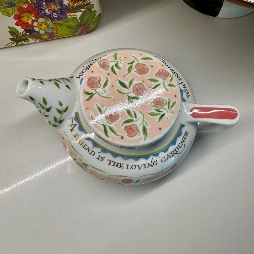 Flora Bella Sakura Debbie Mumm Mini Teapot “A Friend Is the Loving Gardener”